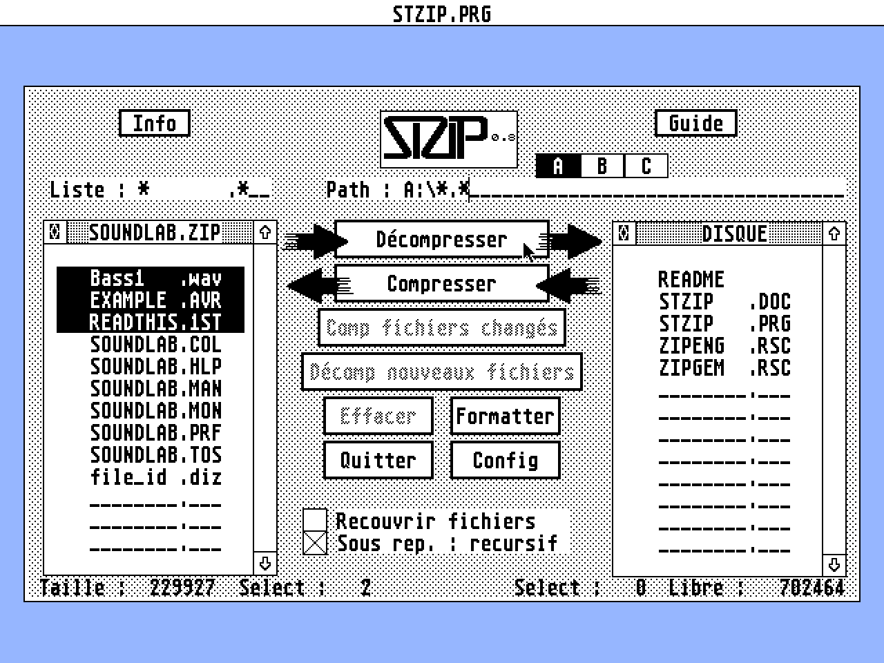 STZIP atari screenshot